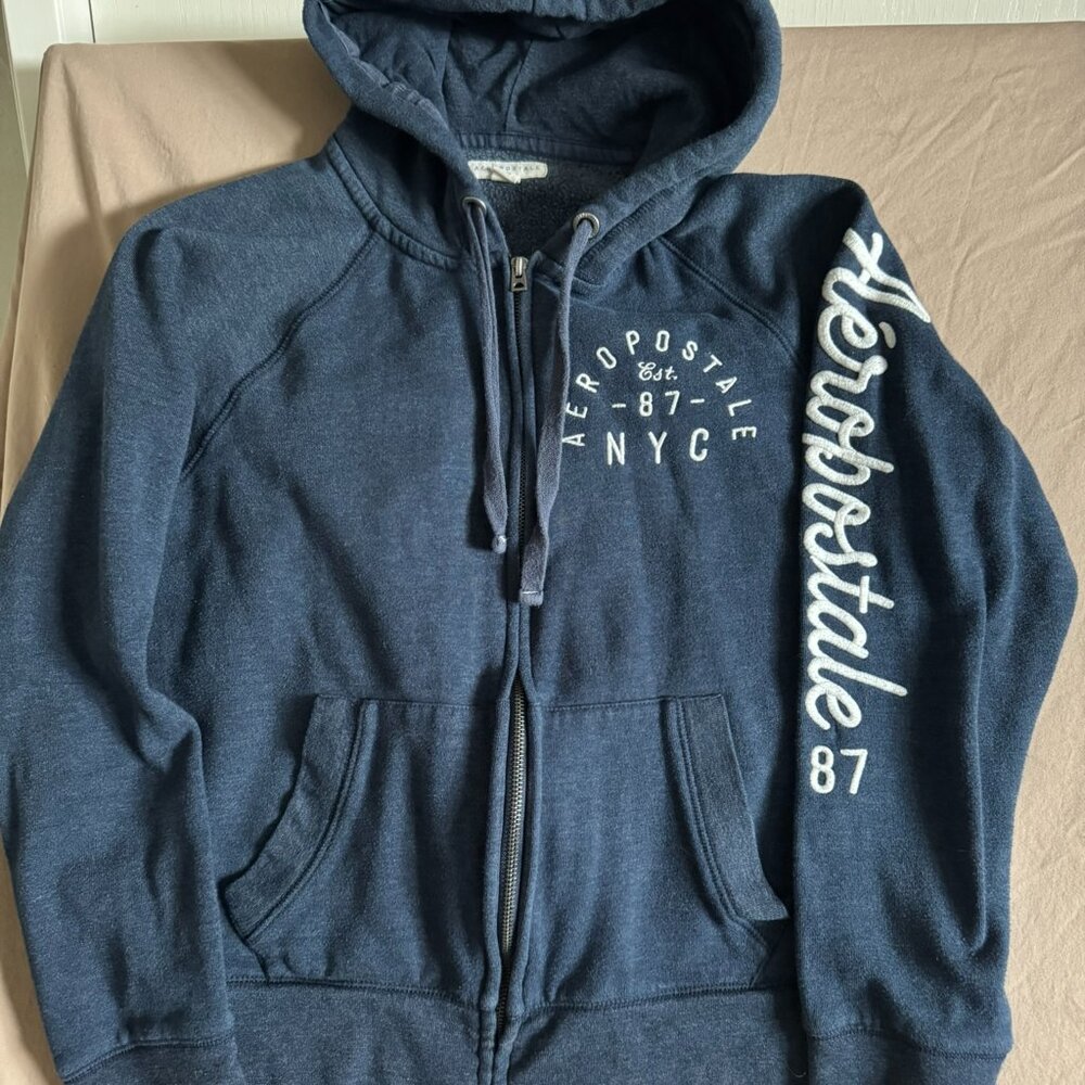 Vintage Aeropostale Zip Up Hoodie Size XL Blue embroidered Skater mallgoth‎ EUC